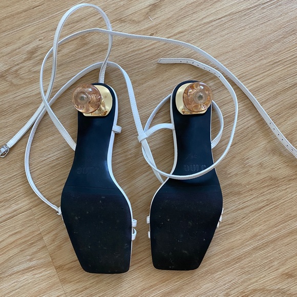 White Square Toe Strappy Lace-up Sandals - Picture 5 of 5